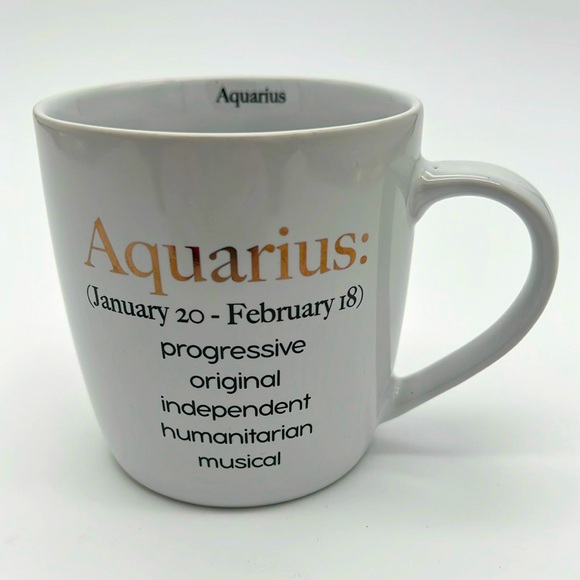 Other - Aquarius Zodiac Cup Mug - White Ceramic with Black and Gold Lettering